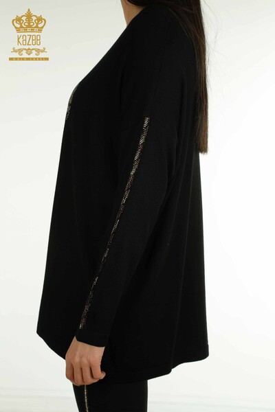 Pulover de tricotaj pentru femei cu ridicata - Tigru Model - Negru - 30746 | KAZEE - Thumbnail