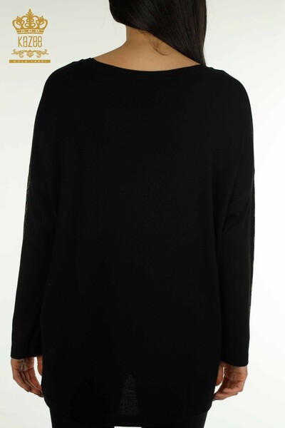 Pulover de tricotaj pentru femei cu ridicata - Tigru Model - Negru - 30746 | KAZEE - Thumbnail