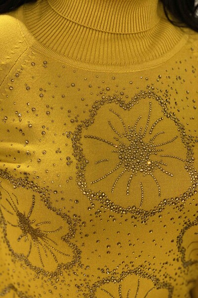 Tricotaj cu ridicata pentru femei Pulover cu gât rotic cu model floral - 15881 | KAZEE - Thumbnail