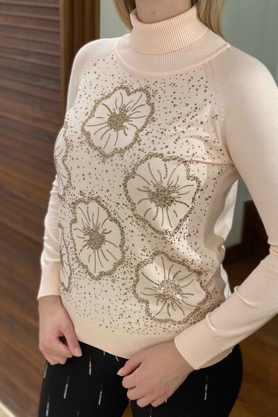 Tricotaj cu ridicata pentru femei Pulover cu gât rotic cu model floral - 15881 | KAZEE - Thumbnail