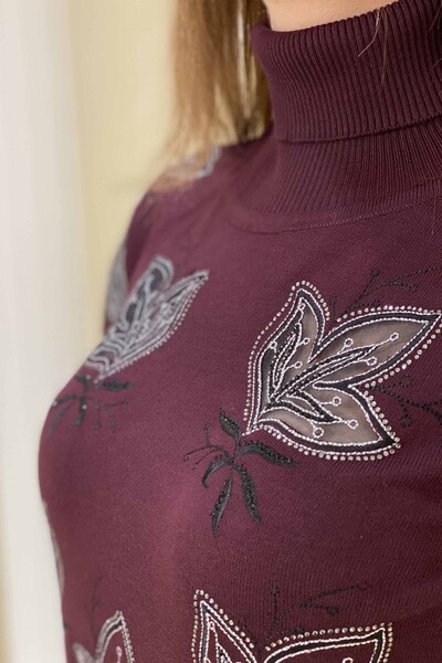 Tricotaj de damă cu ridicata din tul brodat cu mânecă scurtă - 15762 | KAZEE - Thumbnail