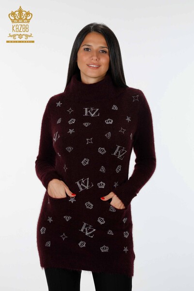 Tricotaj de damă cu ridicata Tunica cu model două buzunare Angora - 18895 | KAZEE - Thumbnail