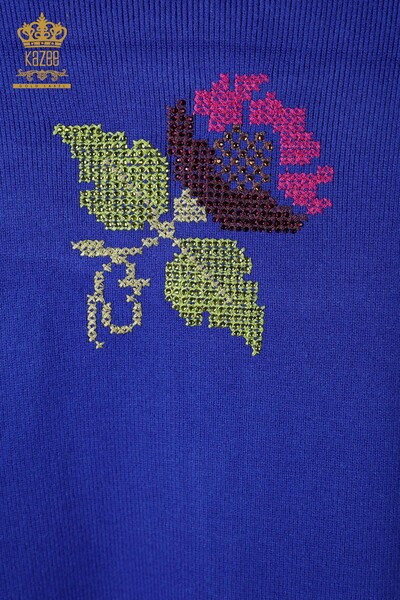 Vesta de tricotaje pentru femei cu ridicata cu buzunar și broderie cu flori colorate - 16812 | KAZEE - 28