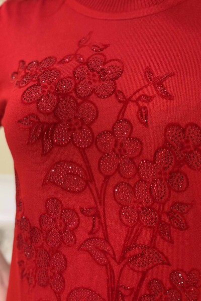 Tricotaj de damă cu ridicata cu modele de flori și piatră - 15729 | KAZEE - Thumbnail