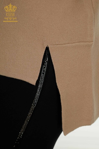 En-gros Tricotaj pentru femei Pulover - Lanț Detaliat - Bej - 30270 | KAZEE - Thumbnail