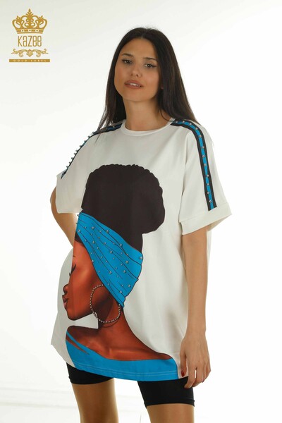 S&M - Comerț cu ridicata pentru femei tunică cu mânecă scurtă albastră - 2402-231021 | S&M