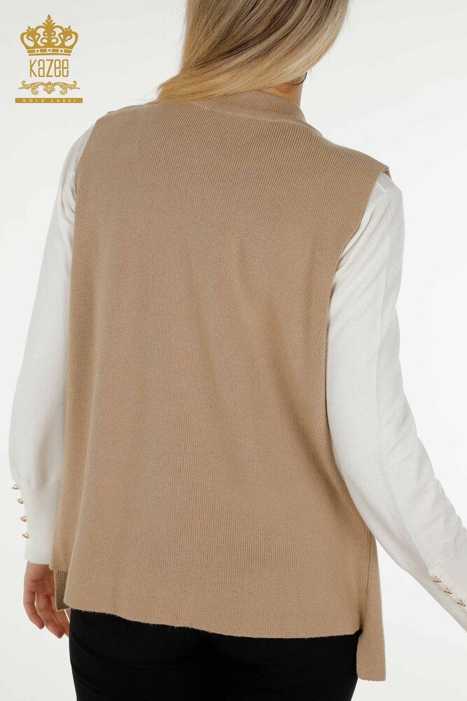 Vesta scurta de dama cu ridicata cu piatra leopard brodata Bej - 30616 | KAZEE - 5