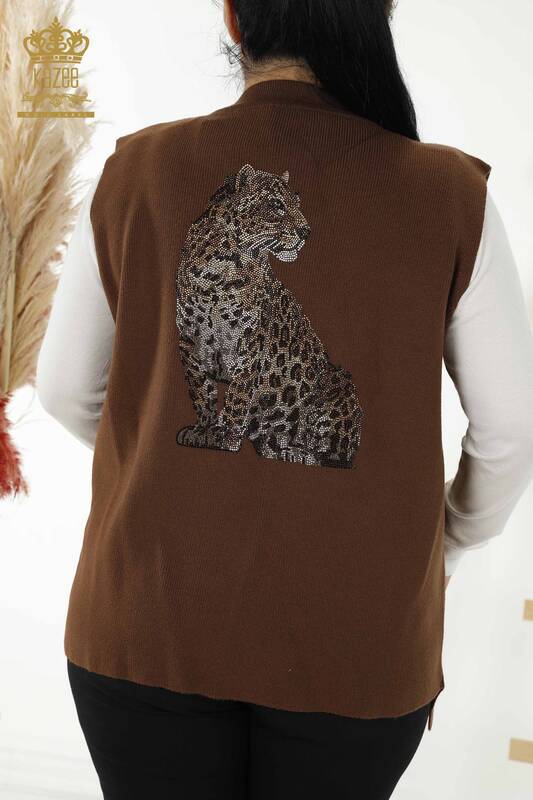 Vesta scurta de dama cu ridicata cu model leopard maro - 30311 | KAZEE
