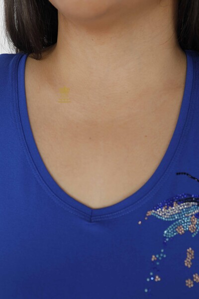 Venta al por mayor Blusa de Mujer Libélula Detallada Bordada con Piedras de Colores - 79019 | kazee - Thumbnail