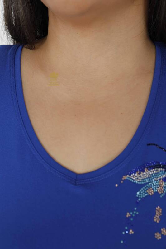 Venta al por mayor Blusa de Mujer Libélula Detallada Bordada con Piedras de Colores - 79019 | kazee