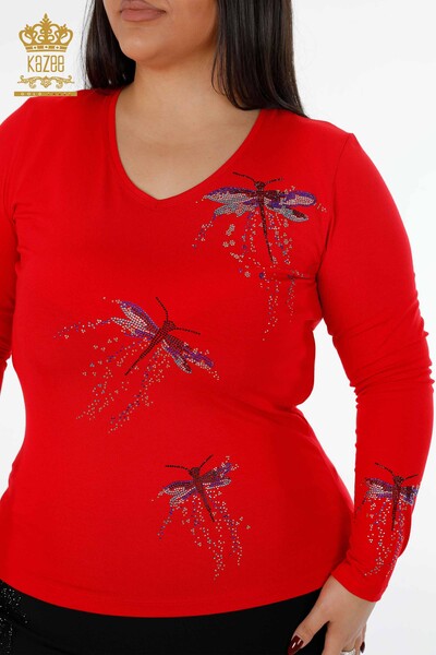 Venta al por mayor Blusa de Mujer Libélula Detallada Bordada con Piedras de Colores - 79019 | kazee - Thumbnail