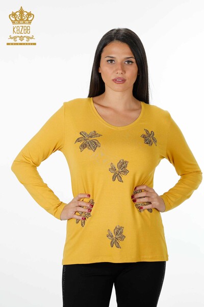Venta al por mayor Blusa de mujer con estampado floral bordado en piedra viscosa - 79001 | kazee - Thumbnail