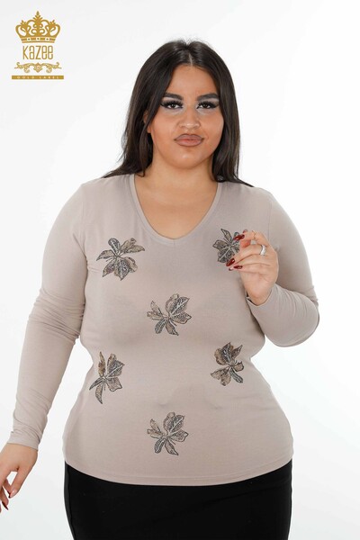 Venta al por mayor Blusa de mujer con estampado floral bordado en piedra viscosa - 79001 | kazee - Thumbnail