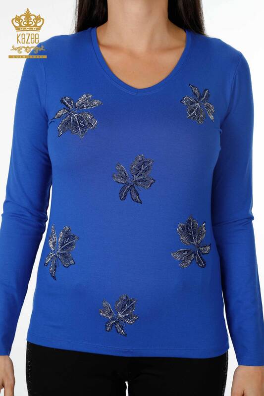 Venta al por mayor Blusa de mujer con estampado floral bordado en piedra viscosa - 79001 | kazee