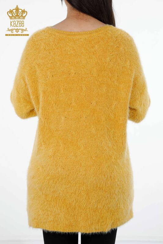 Venta al por mayor Suéter de punto para mujer con cuello en V largo y tejido de pelo básico - 19094 | kazee