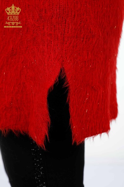 Venta al por mayor Suéter de punto para mujer con cuello en V largo y tejido de pelo básico - 19094 | kazee - Thumbnail