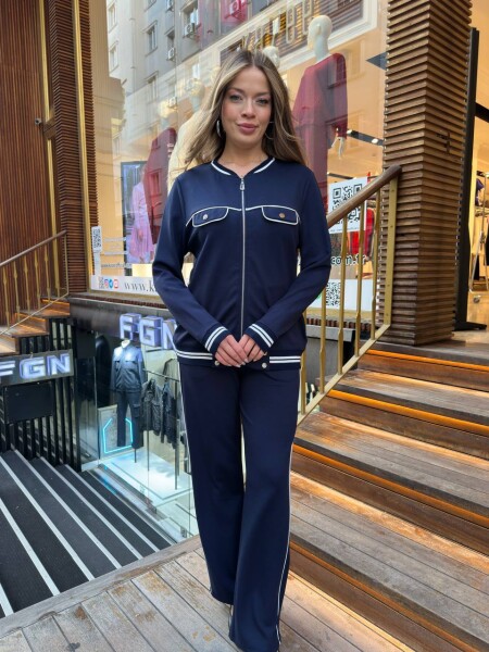 Eşofman Takımı Cep Detaylı Lacivert - 17951 | KAZEE (3'lü Set M-L-XL) - KAZEE