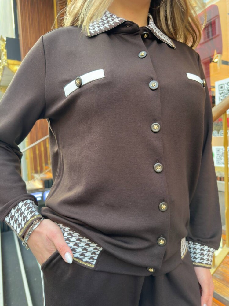 Eşofman Takımı Düğme Detaylı Kahve - 17957 | KAZEE (3'lü Set L-XL-2XL) - 4