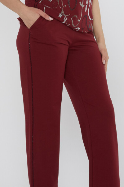 Eşofman Takımı Harf Taş İşlemeli Bordo - 17906 | KAZEE (3'lü Set M-L-XL) - 5