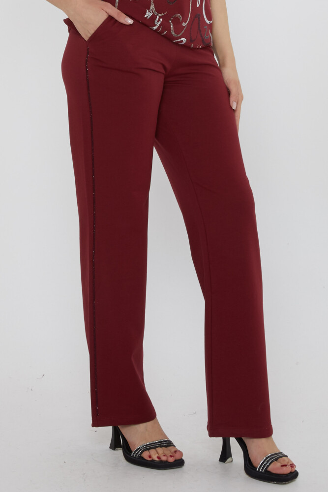 Eşofman Takımı Harf Taş İşlemeli Bordo - 17906 | KAZEE (3'lü Set M-L-XL) - 4