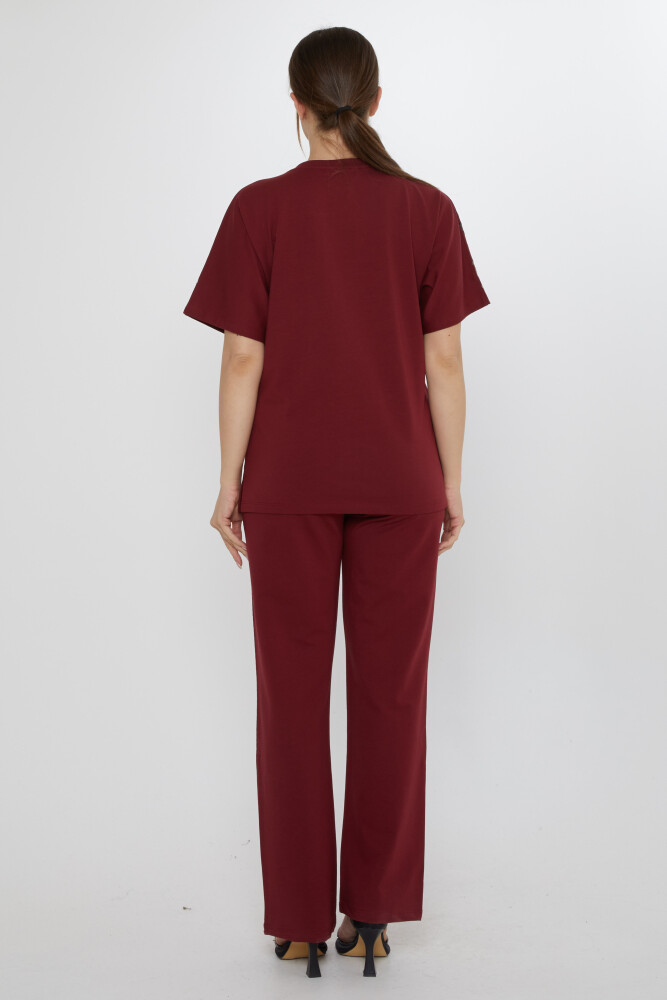 Eşofman Takımı Harf Taş İşlemeli Bordo - 17906 | KAZEE (3'lü Set M-L-XL) - 6
