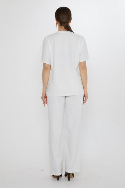 Eşofman Takımı Harf Taş İşlemeli Ekru - 17906 | KAZEE (3'lü Set M-L-XL) - 7