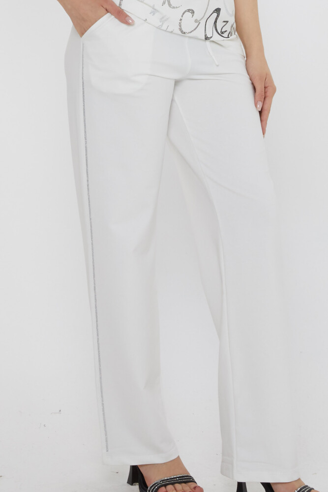 Eşofman Takımı Harf Taş İşlemeli Ekru - 17906 | KAZEE (3'lü Set M-L-XL) - 5