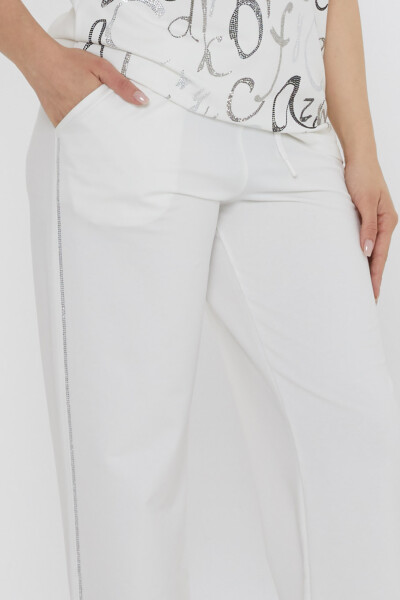 Eşofman Takımı Harf Taş İşlemeli Ekru - 17906 | KAZEE (3'lü Set M-L-XL) - 6