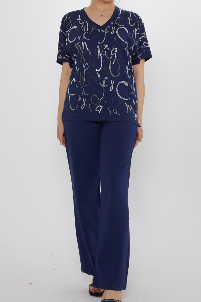 Eşofman Takımı Harf Taş İşlemeli Lacivert - 17906 | KAZEE (3'lü Set M-L-XL) - 3