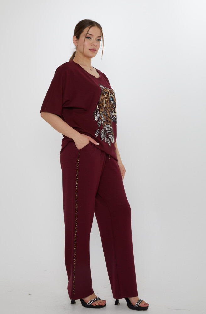 Eşofman Takımı Kaplan Desenli Bordo - 17876 | KAZEE (3'lü Set L-XL-2XL) - 2