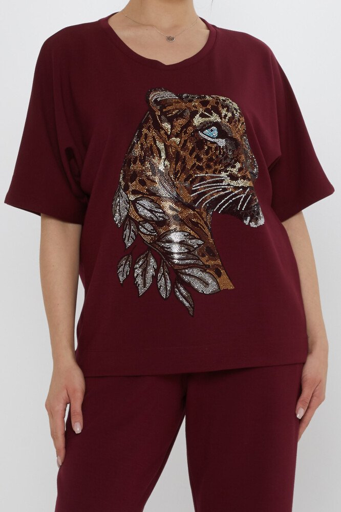 Eşofman Takımı Kaplan Desenli Bordo - 17876 | KAZEE (3'lü Set L-XL-2XL) - 3