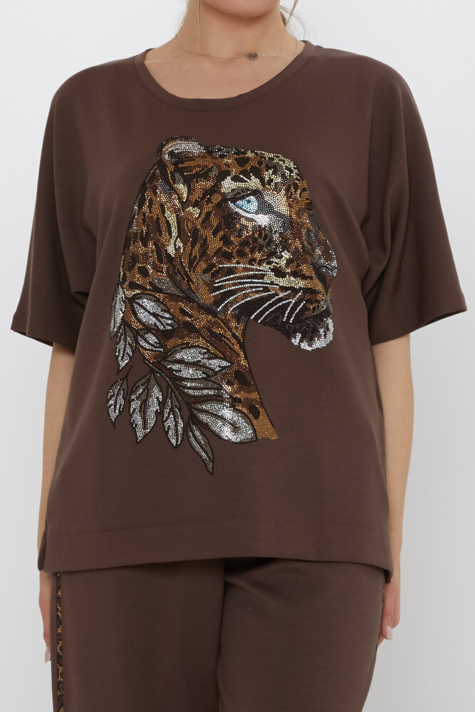 Eşofman Takımı Kaplan Desenli Kahve - 17876 | KAZEE (3'lü Set L-XL-2XL) - 4