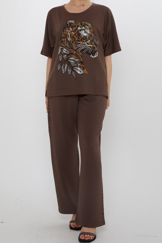 Eşofman Takımı Kaplan Desenli Kahve - 17876 | KAZEE (3'lü Set L-XL-2XL) - 3