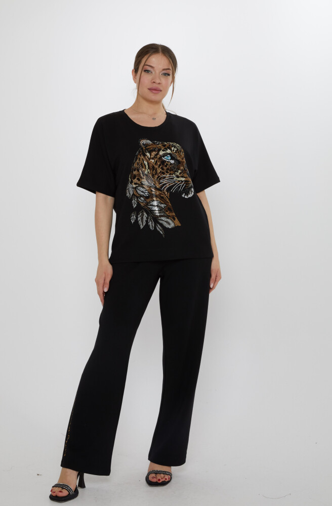 Eşofman Takımı Kaplan Desenli Siyah - 17876 | KAZEE (3'lü Set L-XL-2XL) - 1