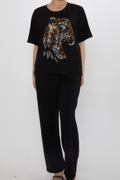Eşofman Takımı Kaplan Desenli Siyah - 17876 | KAZEE (3'lü Set L-XL-2XL) - 3