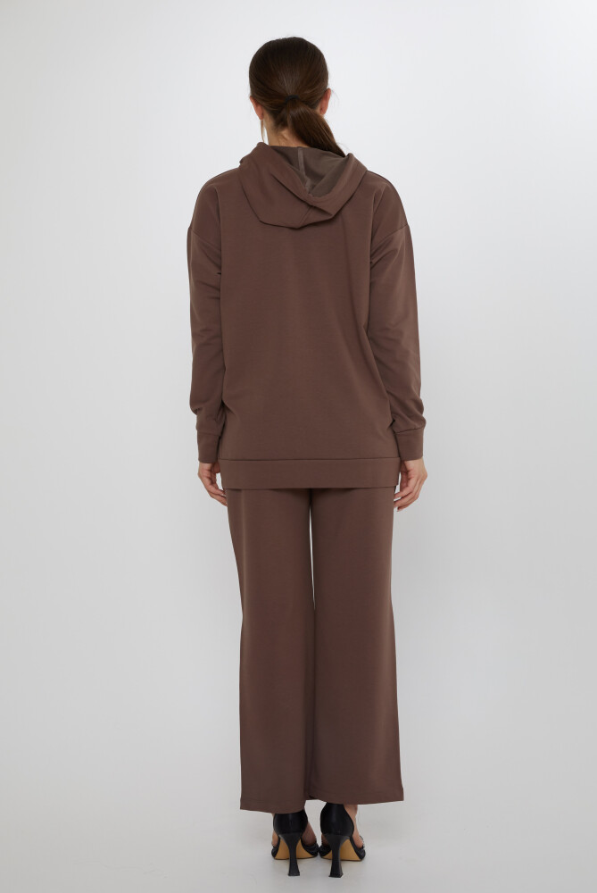 Eşofman Takımı Kapüşon Detaylı Kahve - 17896 | KAZEE (3'lü Set M-L-XL) - 9
