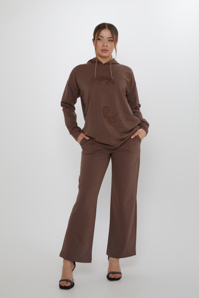 Eşofman Takımı Kapüşon Detaylı Kahve - 17896 | KAZEE (3'lü Set M-L-XL) - KAZEE 