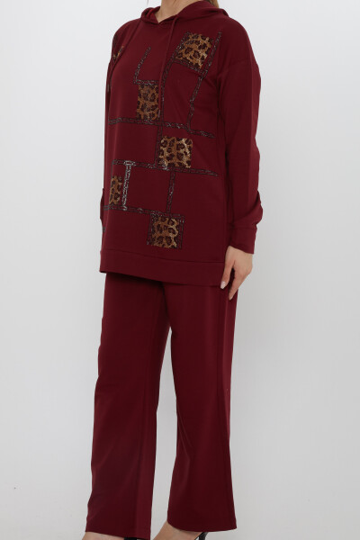 Eşofman Takımı Kare Taş İşlemeli Bordo - 17899 | KAZEE (3'lü Set M-L-XL) - 3