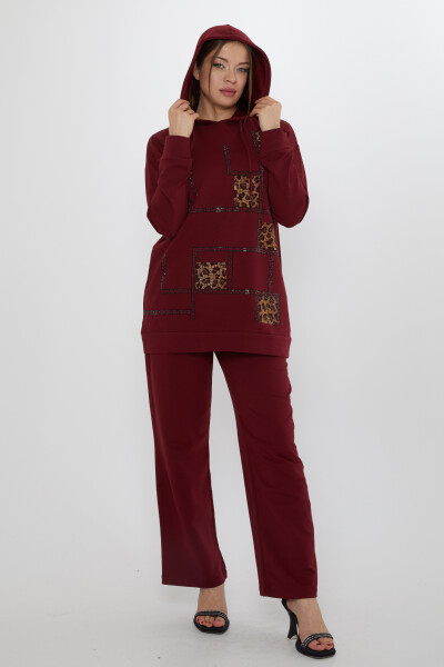 Eşofman Takımı Kare Taş İşlemeli Bordo - 17899 | KAZEE (3'lü Set M-L-XL) - Kazee (1)