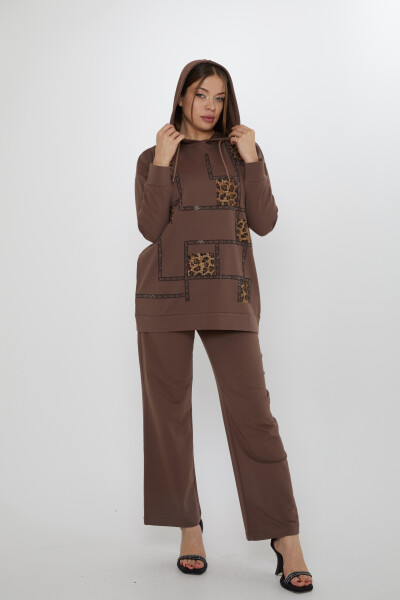 Eşofman Takımı Kare Taş İşlemeli Kahve - 17899 | KAZEE (3'lü Set M-L-XL) - Kazee (1)