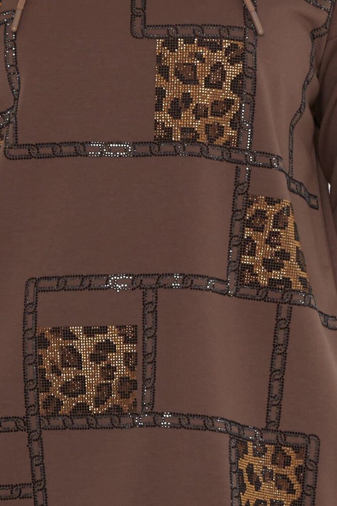 Eşofman Takımı Kare Taş İşlemeli Kahve - 17899 | KAZEE (3'lü Set M-L-XL) - 5