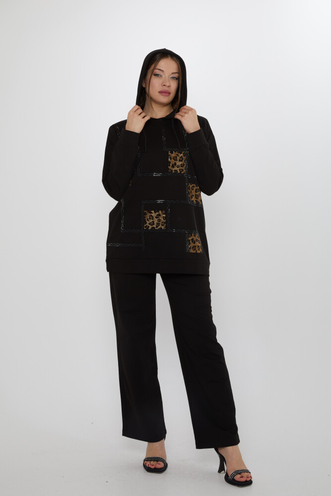 Eşofman Takımı Kare Taş İşlemeli Siyah - 17899 | KAZEE (3'lü Set M-L-XL) - 1