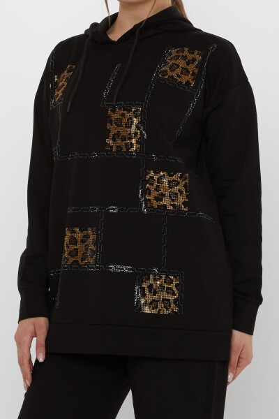 Eşofman Takımı Kare Taş İşlemeli Siyah - 17899 | KAZEE (3'lü Set M-L-XL) - 4