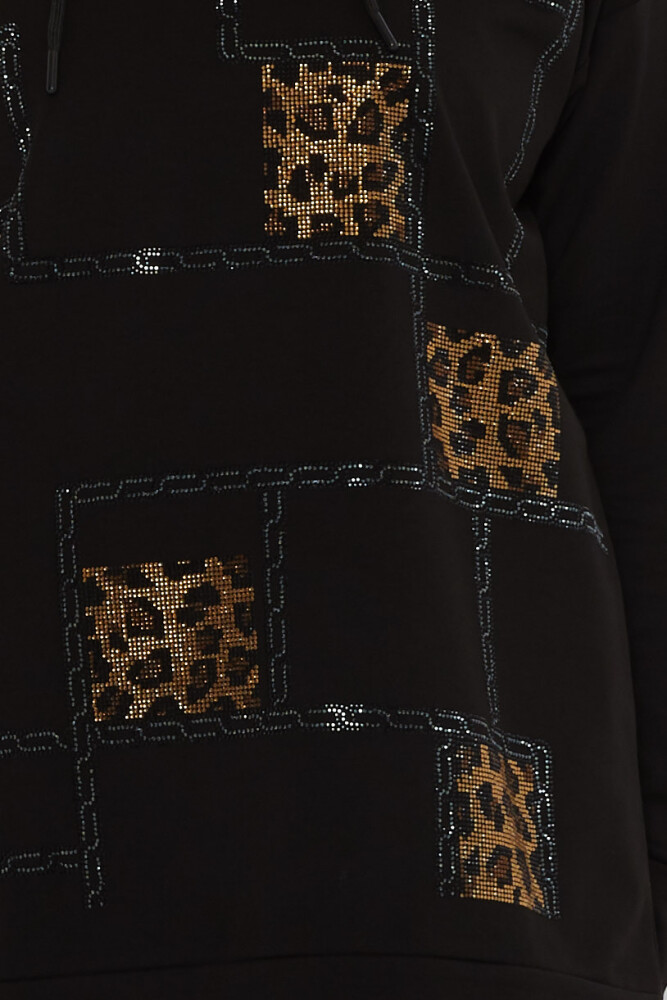 Eşofman Takımı Kare Taş İşlemeli Siyah - 17899 | KAZEE (3'lü Set M-L-XL) - 5