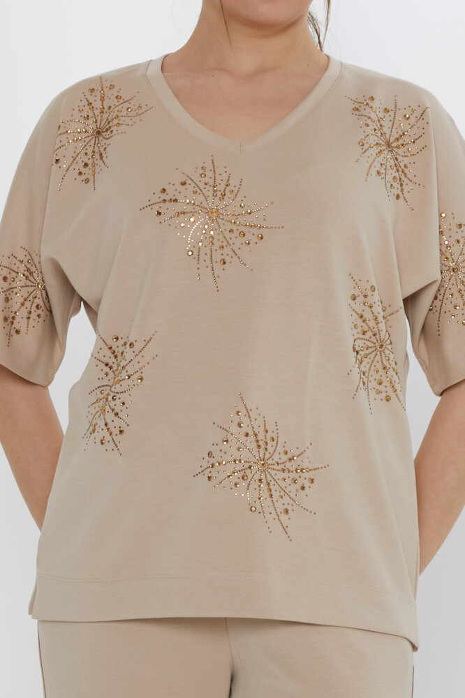 Eşofman Takımı Kısa Kollu Bej - 17893 | KAZEE (3'lü Set M-L-XL) - 4