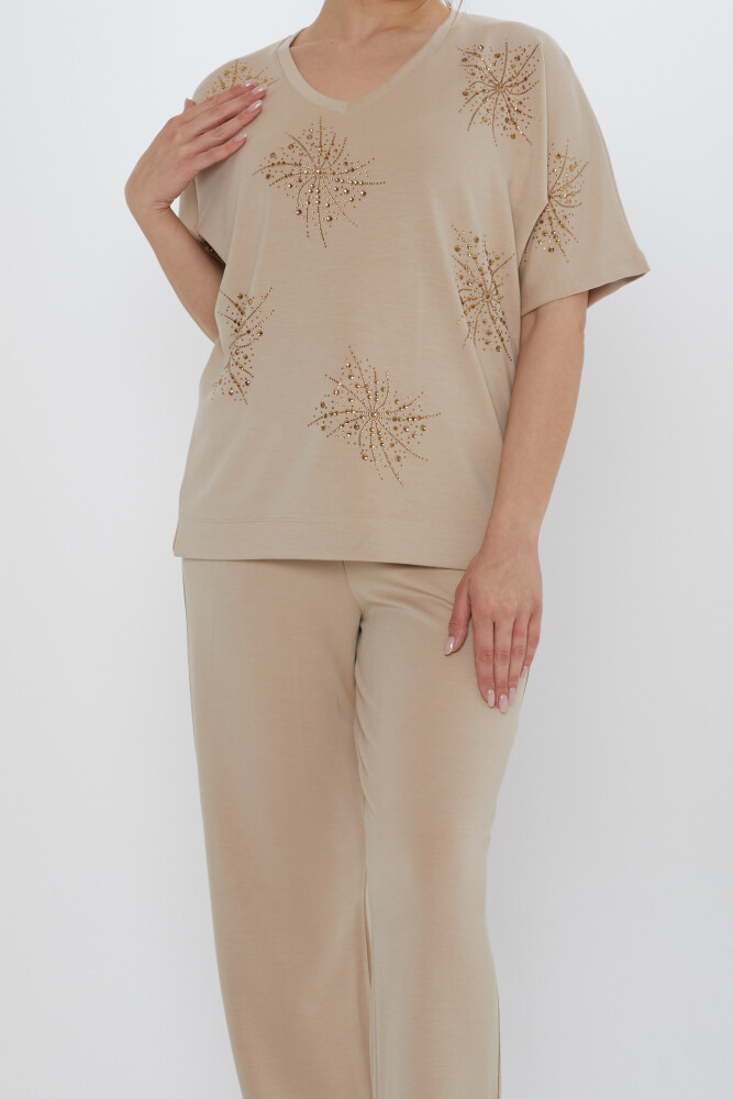 Eşofman Takımı Kısa Kollu Bej - 17893 | KAZEE (3'lü Set M-L-XL) - 3