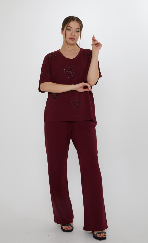 Eşofman Takımı Kısa Kollu Bordo - 17893 | KAZEE (3'lü Set M-L-XL) - 1