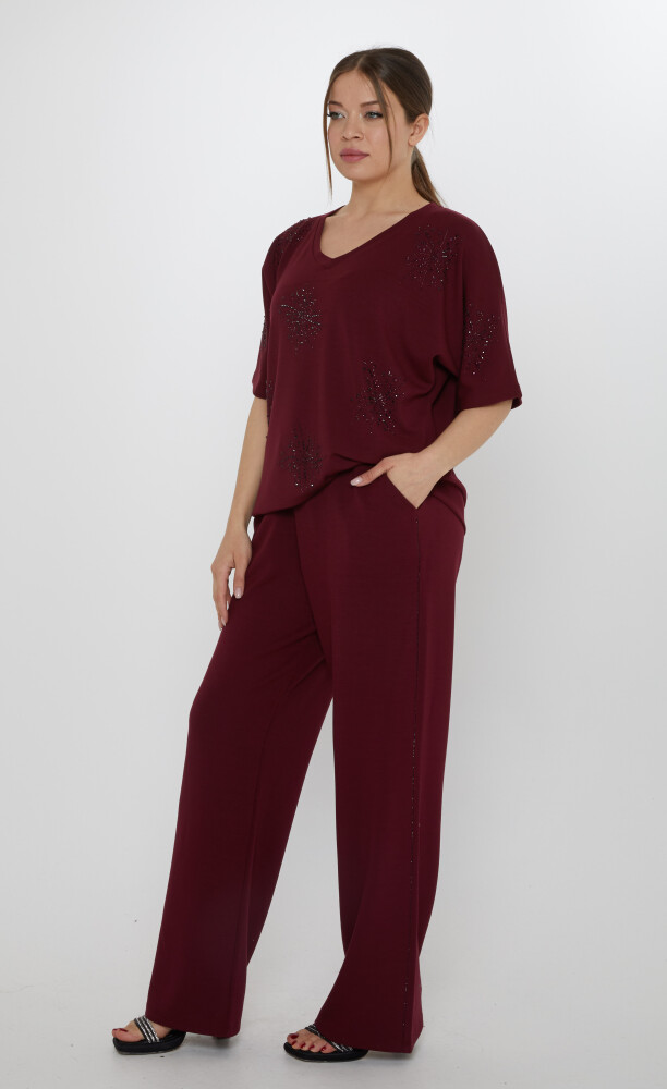Eşofman Takımı Kısa Kollu Bordo - 17893 | KAZEE (3'lü Set M-L-XL) - 2