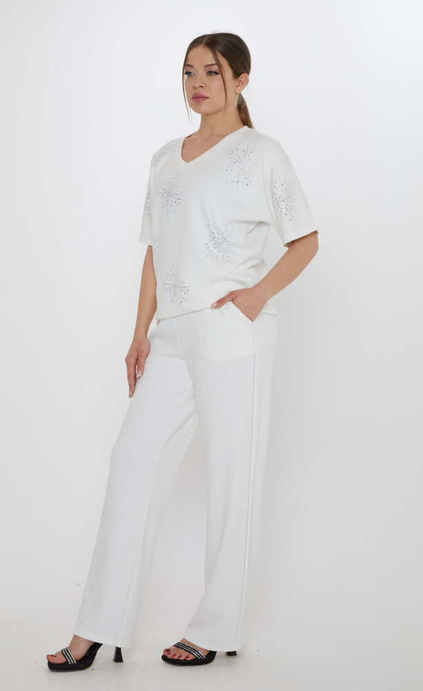 Eşofman Takımı Kısa Kollu Ekru - 17893 | KAZEE (3'lü Set M-L-XL) - 2