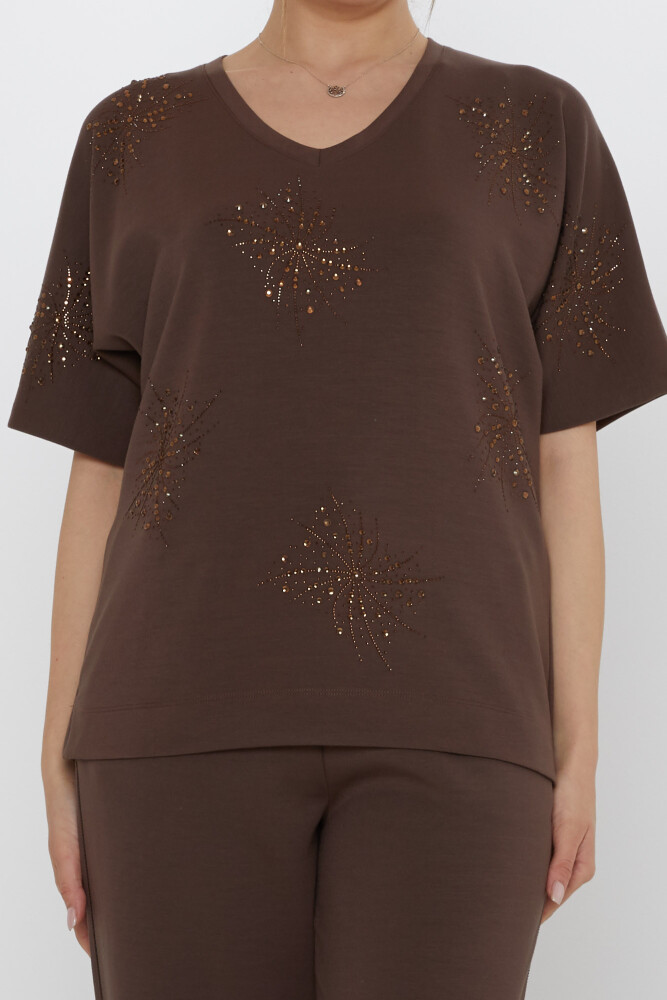 Eşofman Takımı Kısa Kollu Kahve - 17893 | KAZEE (3'lü Set M-L-XL) - 4